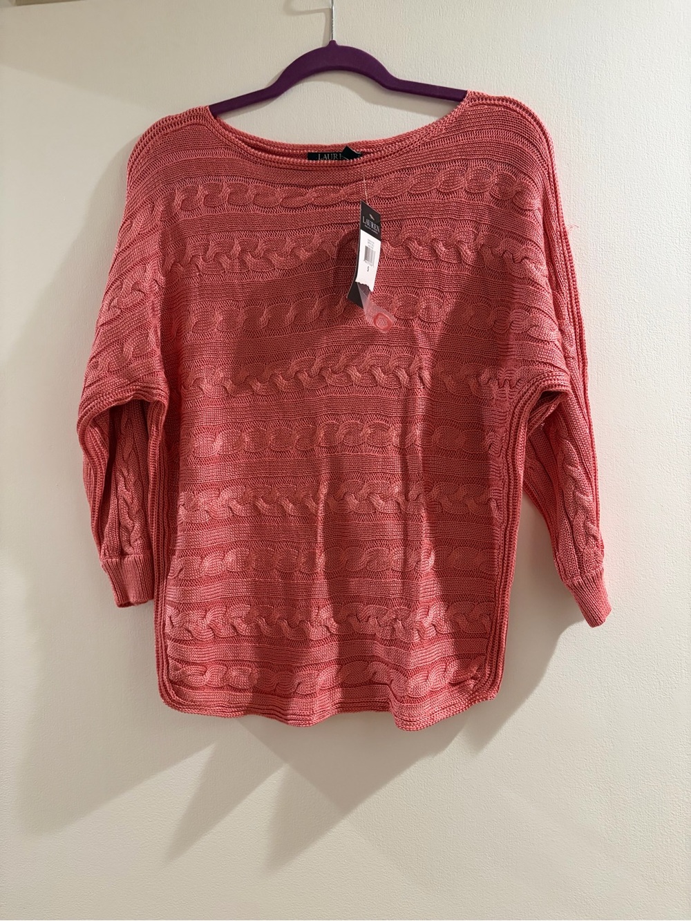 Lauren Ralph Lauren Coral Cable Knit Scoop Pullover